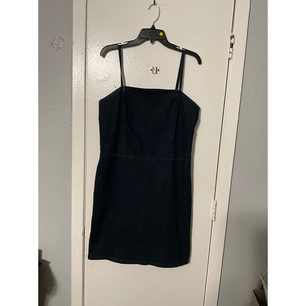 Tommy Hilfiger Vintage Denim Mini Dress Dark Wash Lace Up Back Womens 12 Indigo